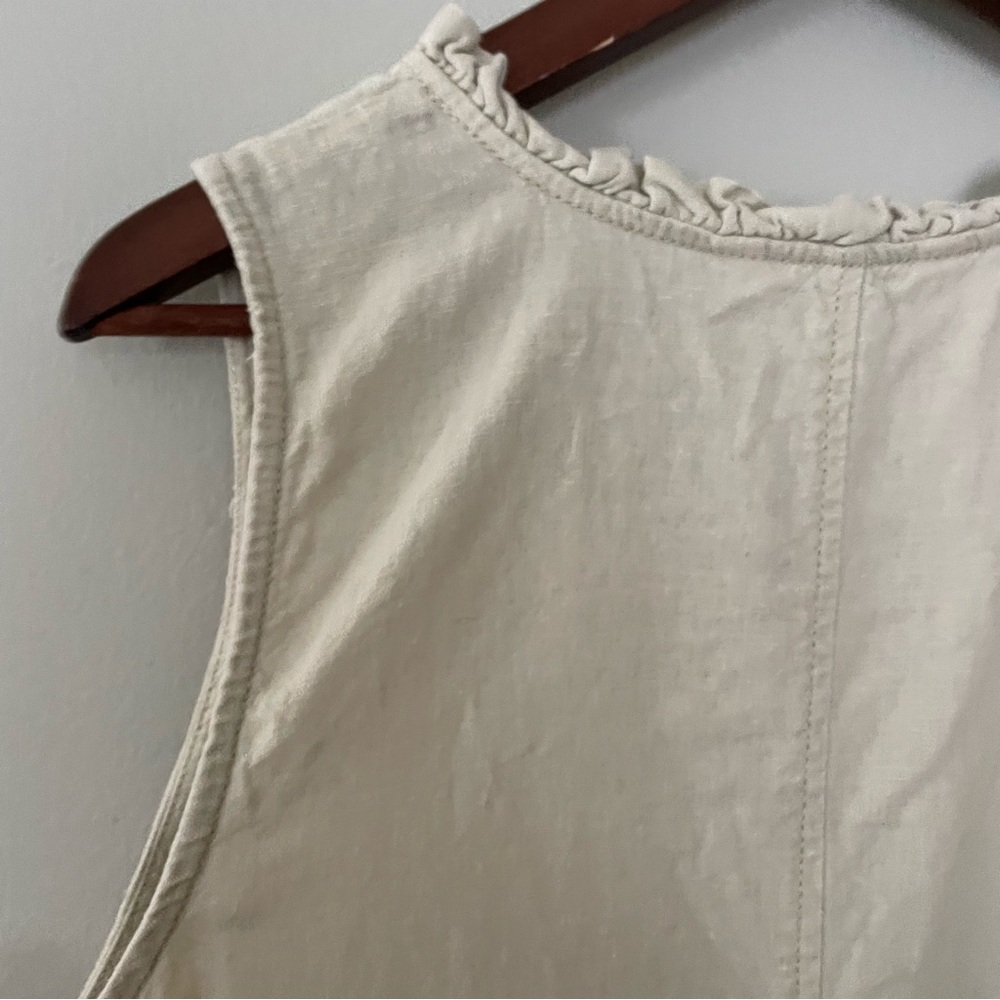 Sleeveless Linen Blend Neutral Cream Beige V-Neck Shift Dress w/ Pockets Large - Picture 10 of 15